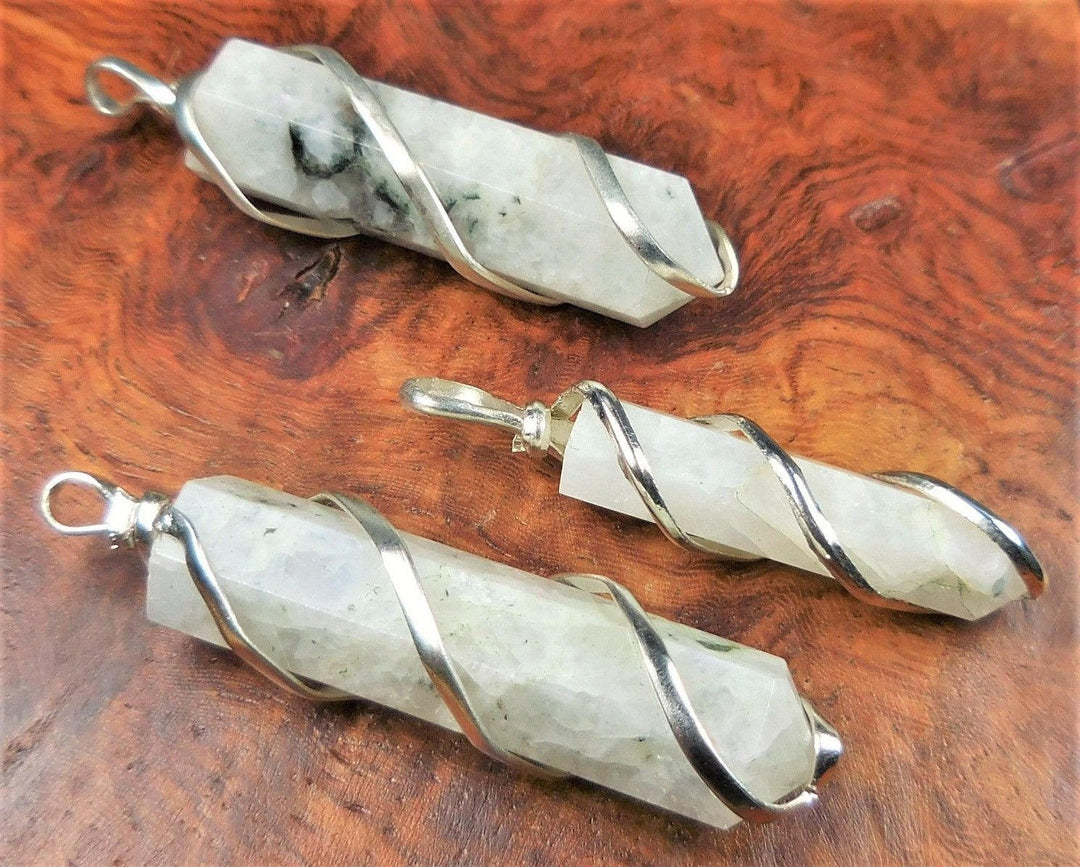 Bulk Wholesale Lot (5 Pcs) Moonstone Pendants - Silver Wire Wrapped