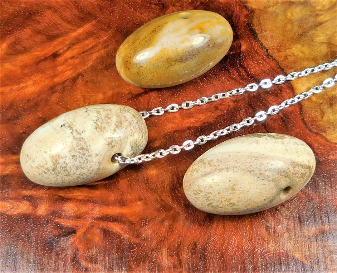 Picture Jasper Necklace - Polished Oval Egg Gemstone Bead Pendant Healing Crystals And Stones