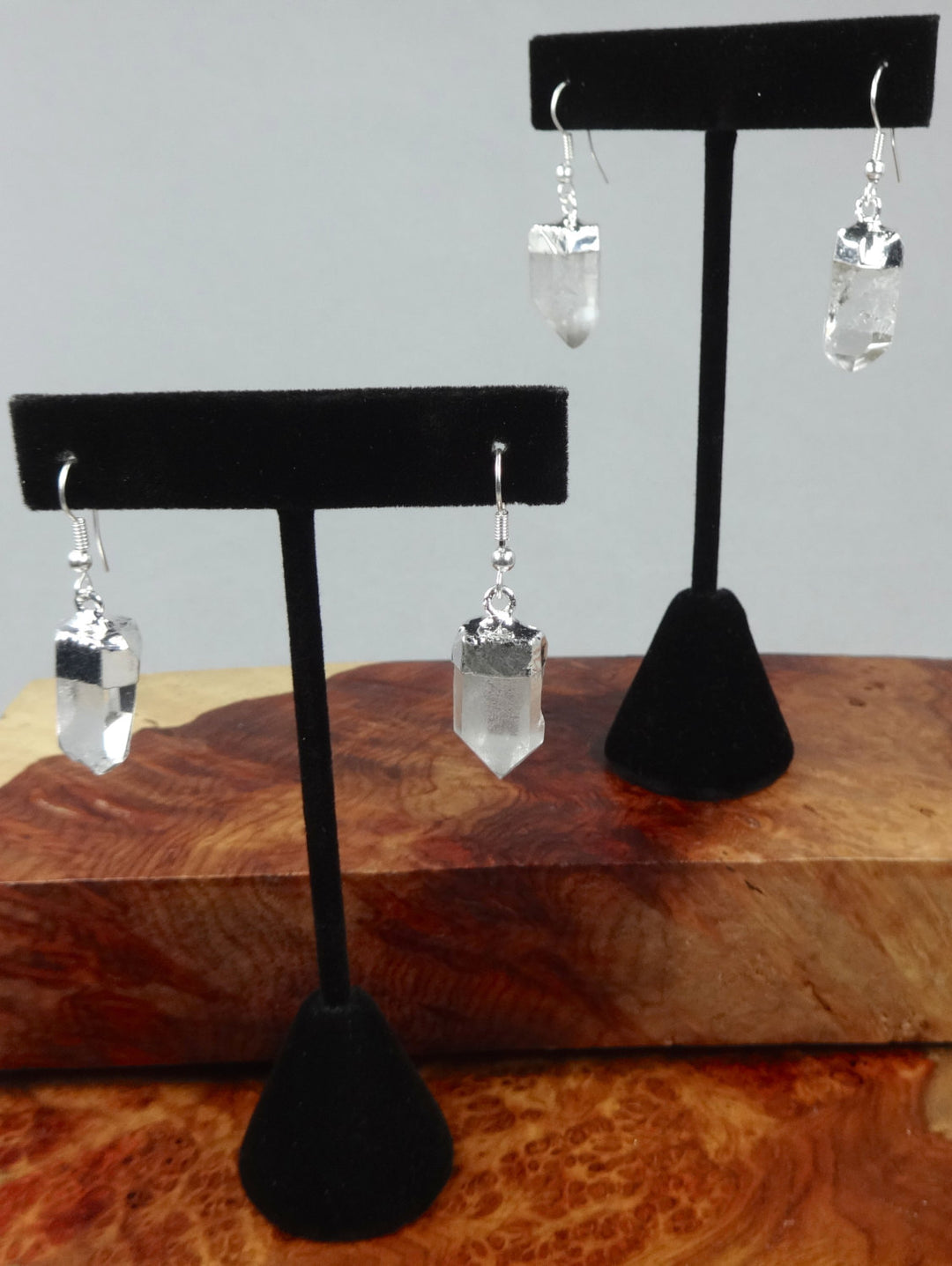 Quartz Crystal Point Earrings - Silver