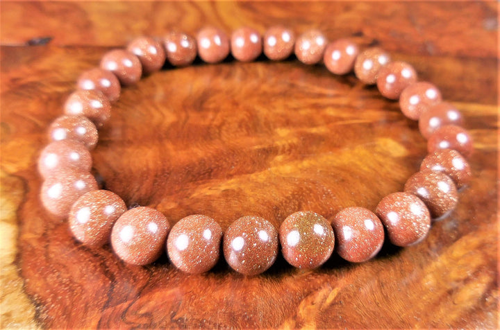 Red Goldstone Bracelet - Colored Glass Beads - Round Polished Gemstone Jewelry - Beaded Bangle CR10 Healing Crystals And Stones Bead