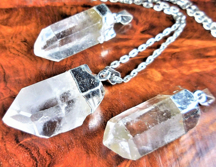 Quartz Crystal Point Pendant Silver Plated Necklace Charm Healing Crystals And Stones