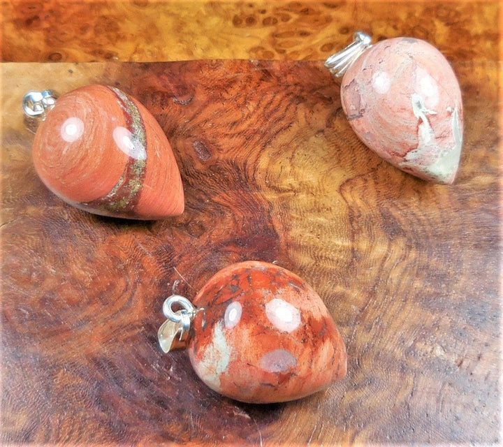 Red Jasper Teardrop Necklace - Gemstone Pendulum Polished Point Pendant CR11