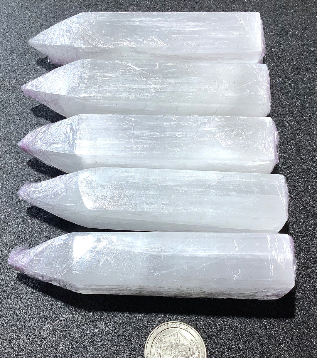 Bulk Wholesale Lot (5 Pcs) Selenite Obelisks Crystal Points 5 Inches