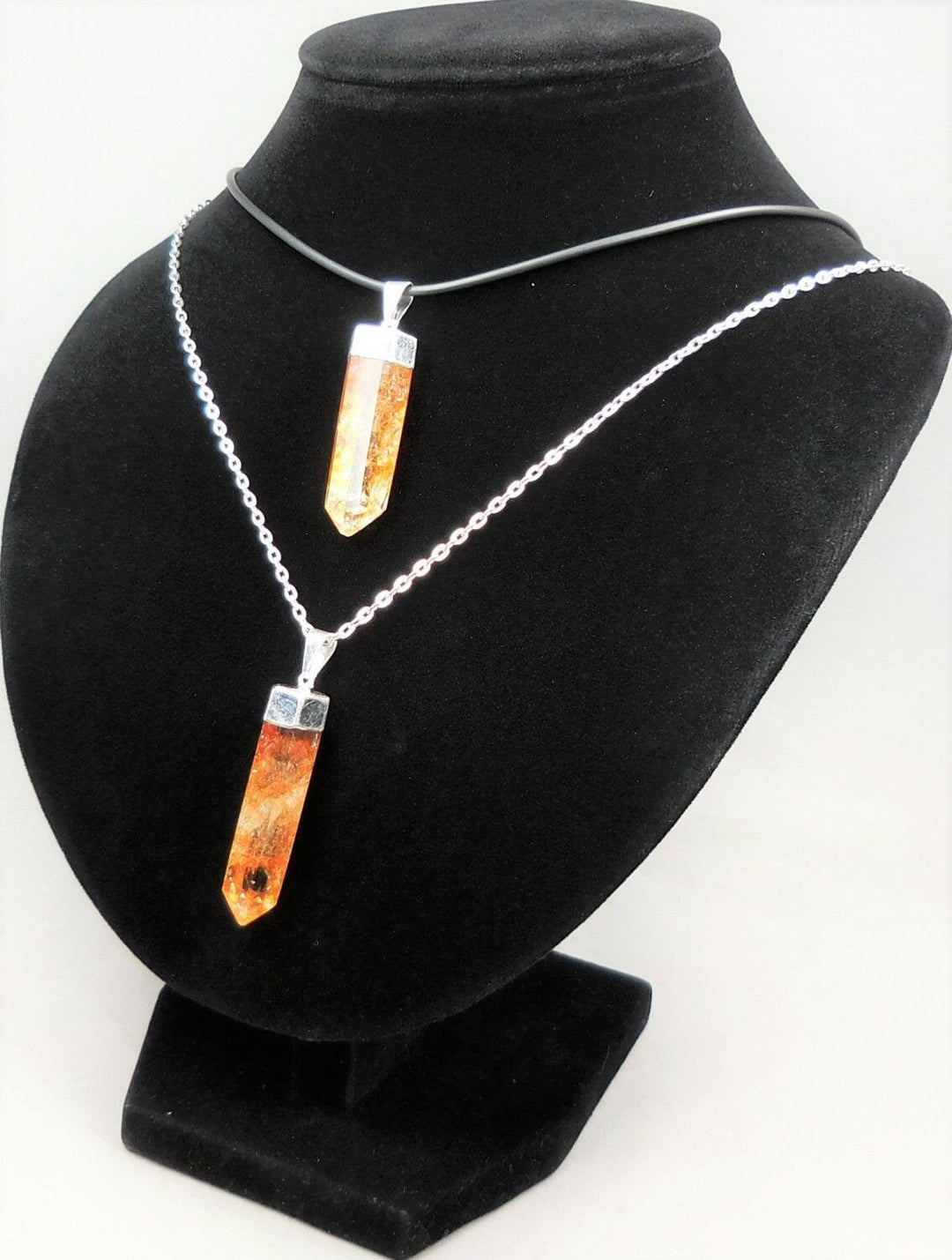 Orange Crackle Quartz Crystal Point Necklace Pendant - Silver