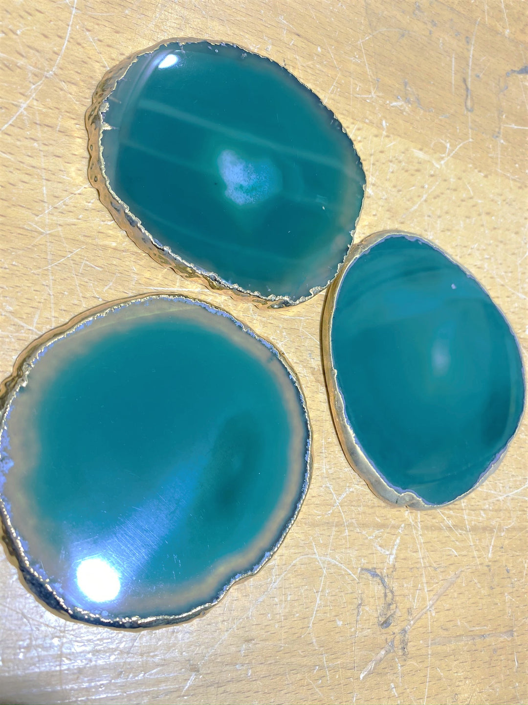 Agate Slice Coasters Set Of 2 Gold Plated Size #2 Grade A (3-3.25 Inches) Escort Place Cards