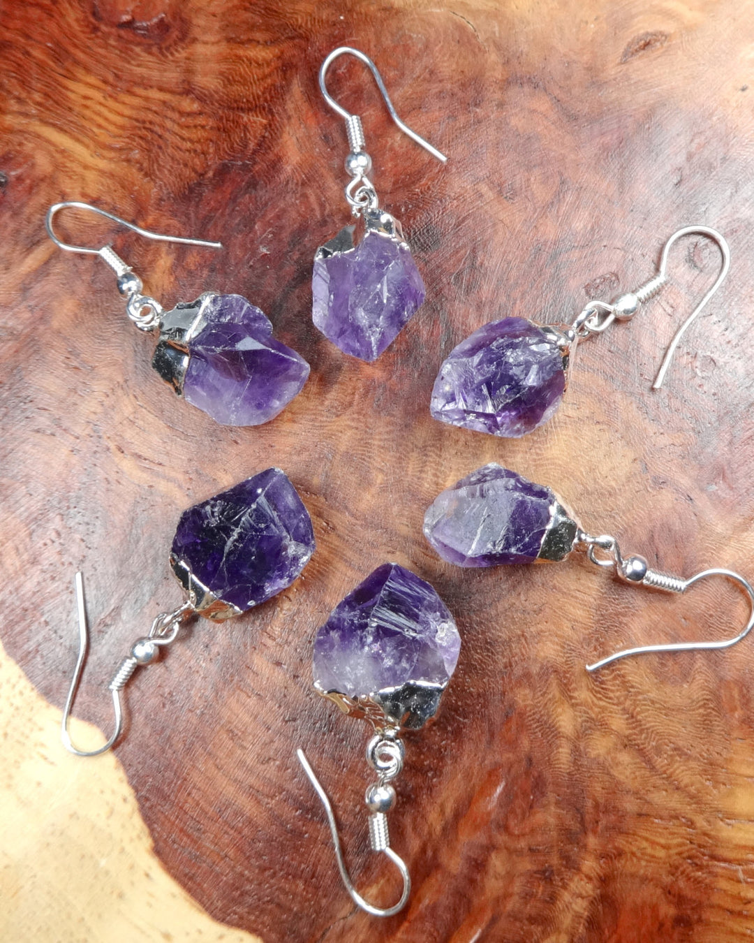 Silver Amethyst Crystal Point Purple Earrings