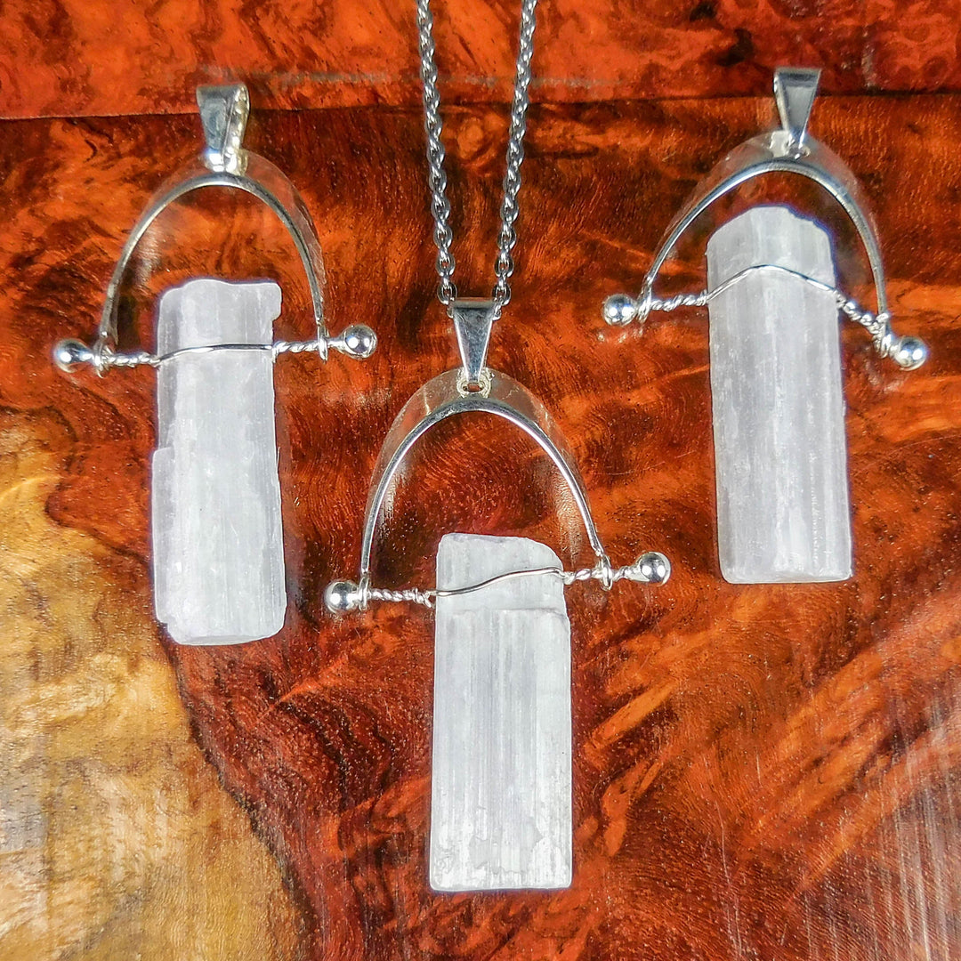 Selenite Crystal Necklace Pendant Silver Swivel Arch