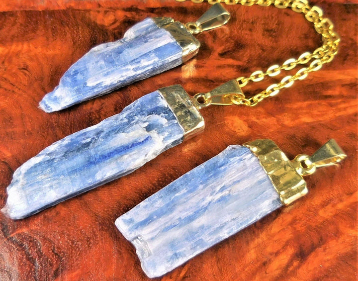 Bulk Wholesale Lot Of 5 Pieces Blue Kyanite Crystal Pendant Gold Charm Bead Necklace Supply