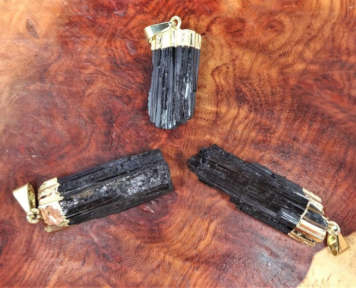 Black Tourmaline Crystal Necklace Pendant Gold Plated Natural Healing Crystals and Stones Jewelry