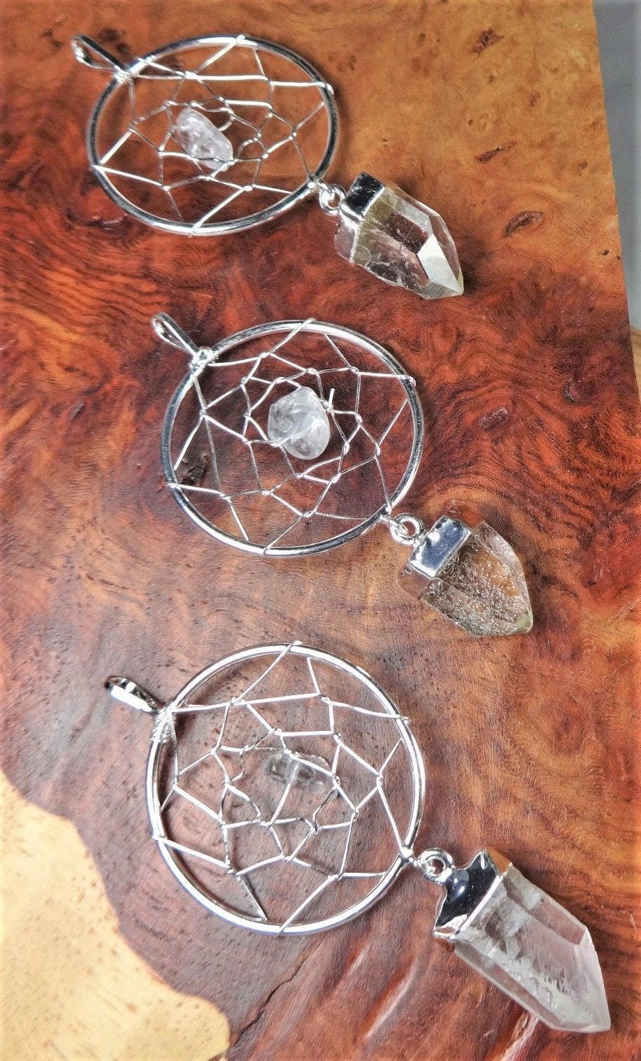Dreamcatcher Pendant Quartz Crystal Point Silver Plated Necklace Charm Healing Crystals and Stones Jewelry