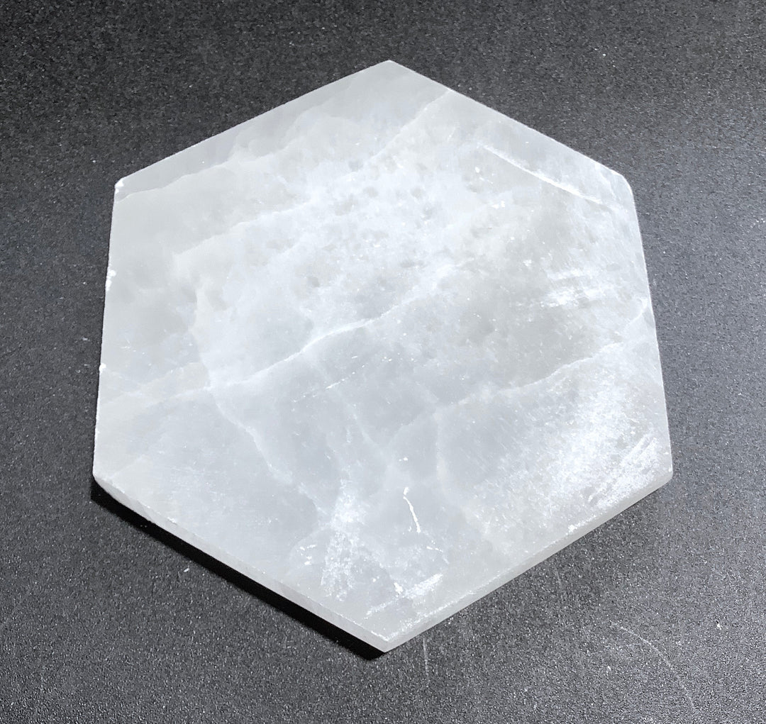 Selenite Plate Large Hexagon ( 5 - 6 Inches ) Polished Crystal Slab