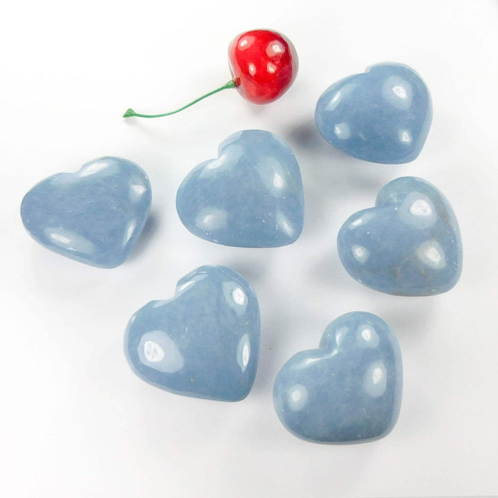 Bulk Wholesale Lot 3 Pieces Angelite Puffy Hearts Carved Polished Healing Crystals And Stones