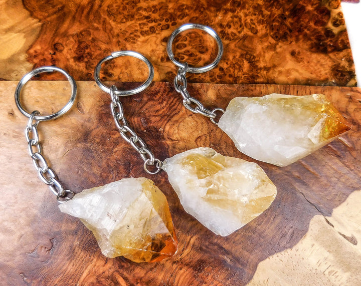 Raw Citrine Crystal Point Keychain - Gemstone Key Ring