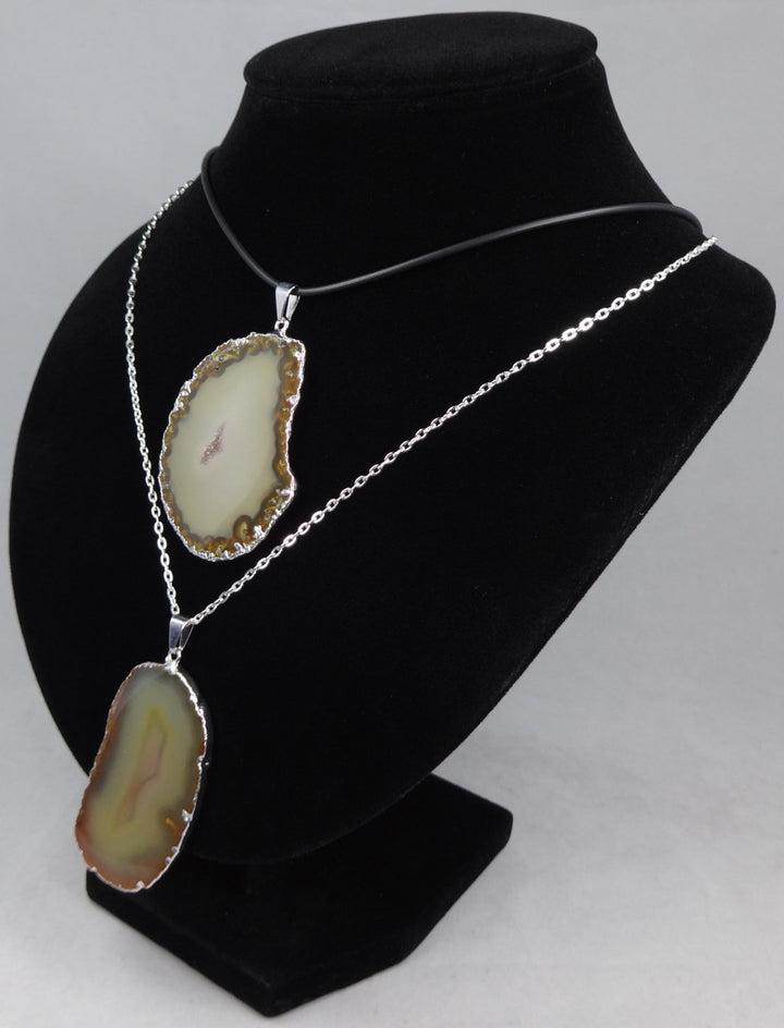 Agate Slice Necklace Pendant - Natural Crystal Silver