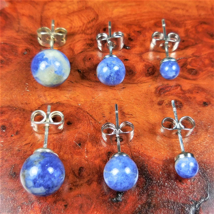 Sodalite Earrings - 8mm 6mm 4mm Blue Gemstone Studs