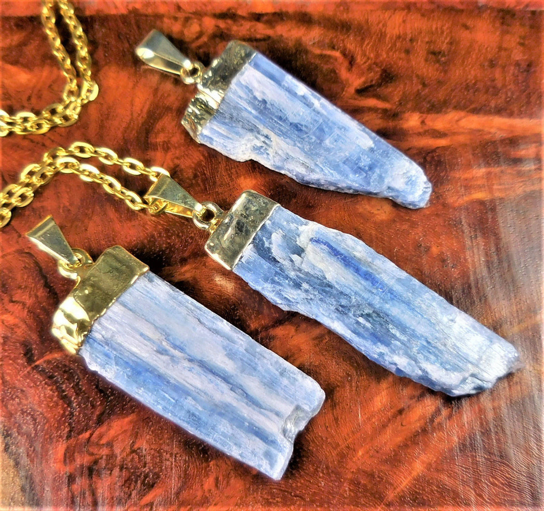 Bulk Wholesale Lot Of 5 Pieces Blue Kyanite Crystal Pendant Gold Charm Bead Necklace Supply
