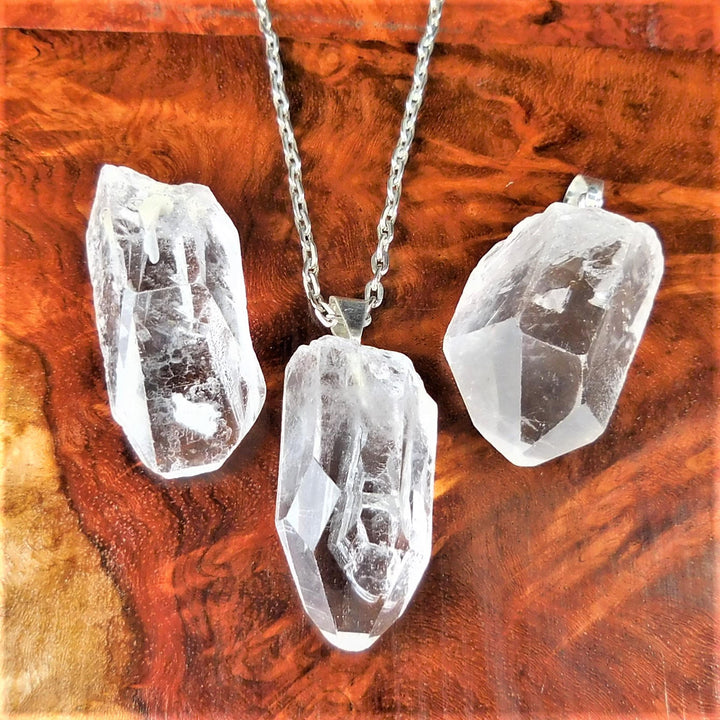 Raw Quartz Crystal Pendant Point Pendant Silver Necklace Charm Gemstone Healing Crystals and Stones Jewelry