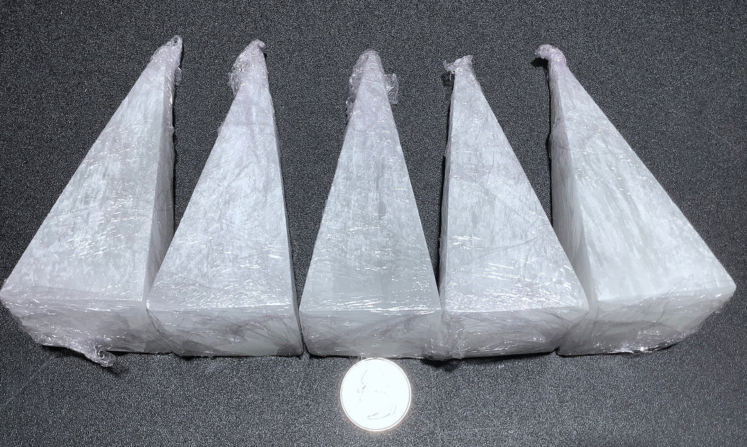Bulk Wholesale Lot (5 Pcs) Selenite Pyramid Crystal Points