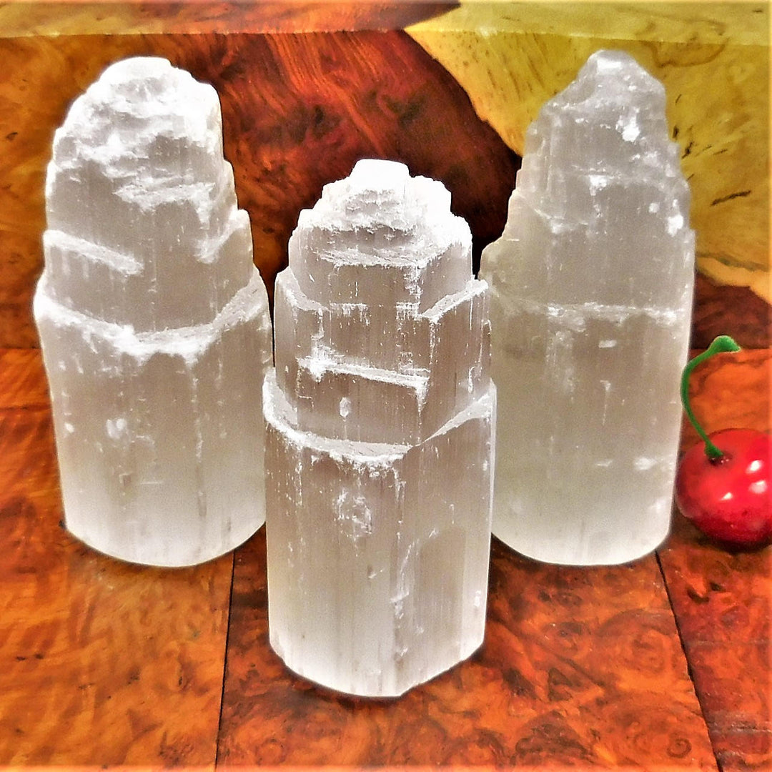 Selenite Tower ( 4 Inch ) Standing Crystal Display Piece Rough Healing Crystals And Stones