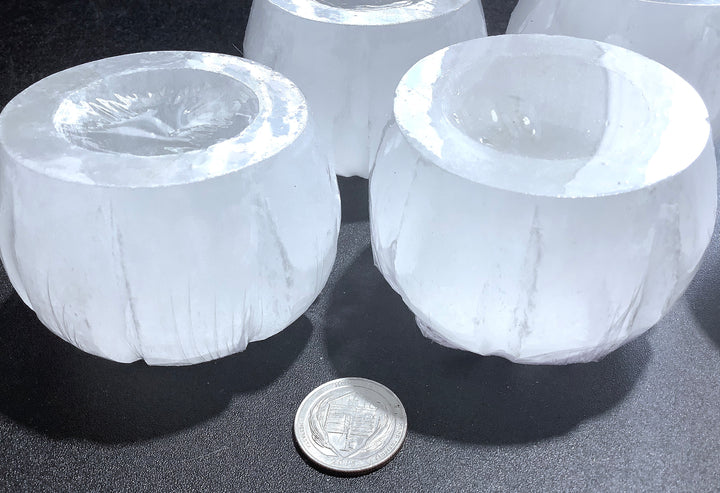 Selenite Tealight Candle Holder - Carved Gemstone Candles Polished Natural Crystal Tea Lights