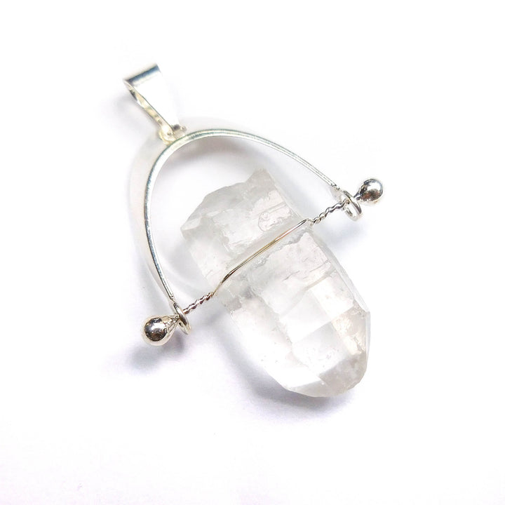 Quartz Necklace - Crystal Point Pendant - Silver Swivel Arch Gemstone Jewelry