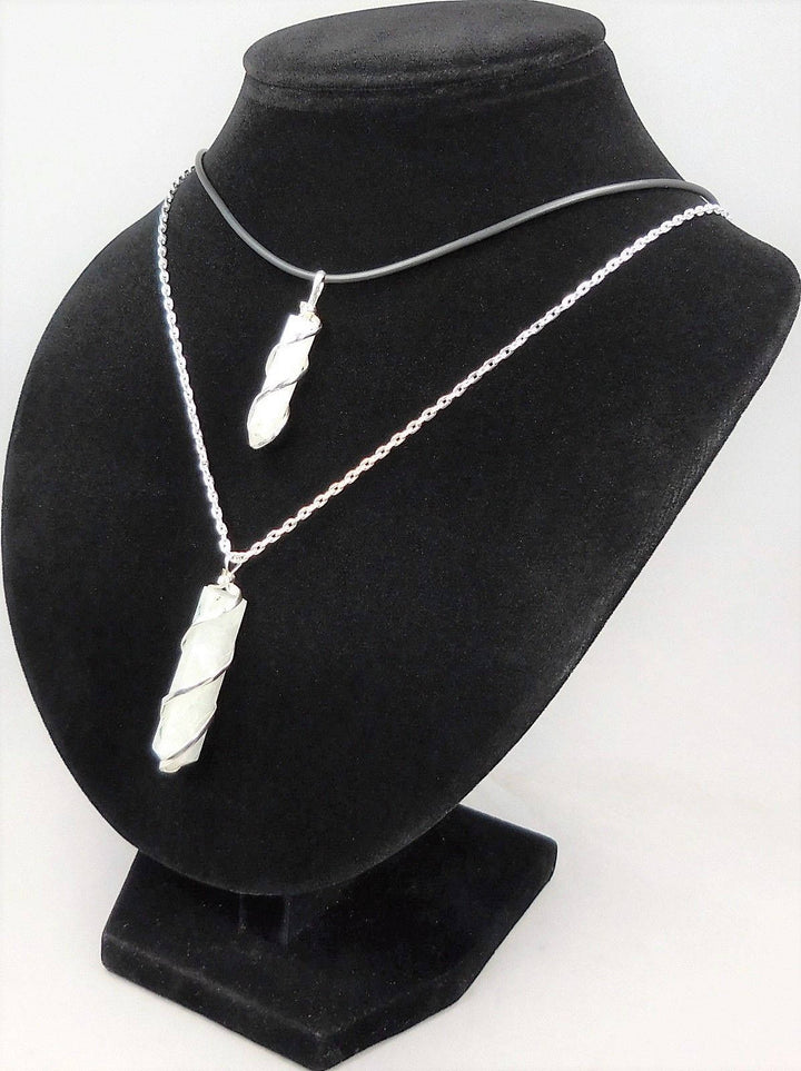 Moonstone Necklace - Natural Gemstone Point Pendant - Spiral Wire Wrapped Crystal Earrings CR3 Healing Crystals and Stones Jewelry