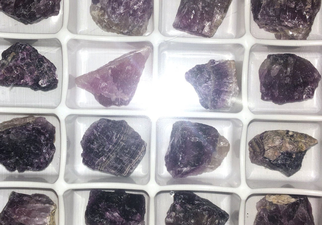 Bulk Wholesale Lot - 24 Piece Flat - Dark Purple Fluorite Crystals