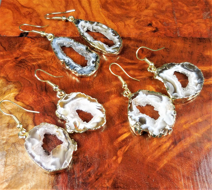 Oco Geode Earrings - Druzy Crystal Slice Gold
