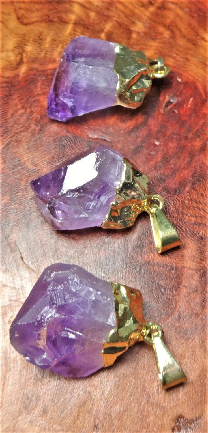 Bulk Wholesale Lot Of 5 Pieces Amethyst Crystal Point Pendants Gold Necklace Charm Bead Supply