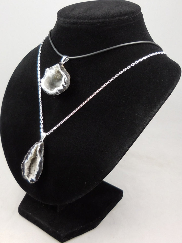 Oco Geode Necklace - Dark Raw Druzy Crystal Pendant - Natural Stone Charm Silver Gemstone Jewelry