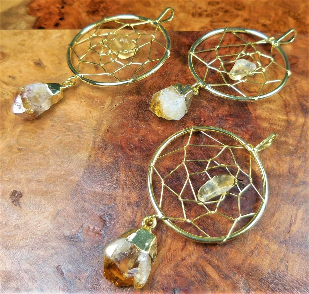 Dreamcatcher Pendant Citrine Crystal Point Necklace Gold Plated Charm Gemstone Healing Crystals and Stones Jewelry