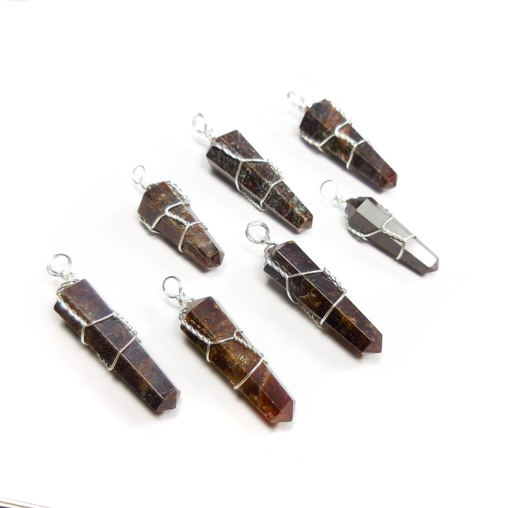 Bulk Wholesale Lot Of 5 Pieces - Garnet Point Pendant Silver Wire Wrapped - Pendant Charm Bead Necklace Supply