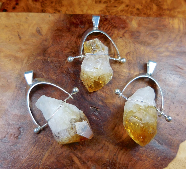 Citrine Crystal Point Pendant Silver Wire Wrapped Necklace Charm Healing Crystals And Stones