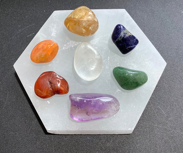 7 Stone Crystal Chakra Reiki Selenite Hexagon Charging Collection Set Healing Crystals And Stones
