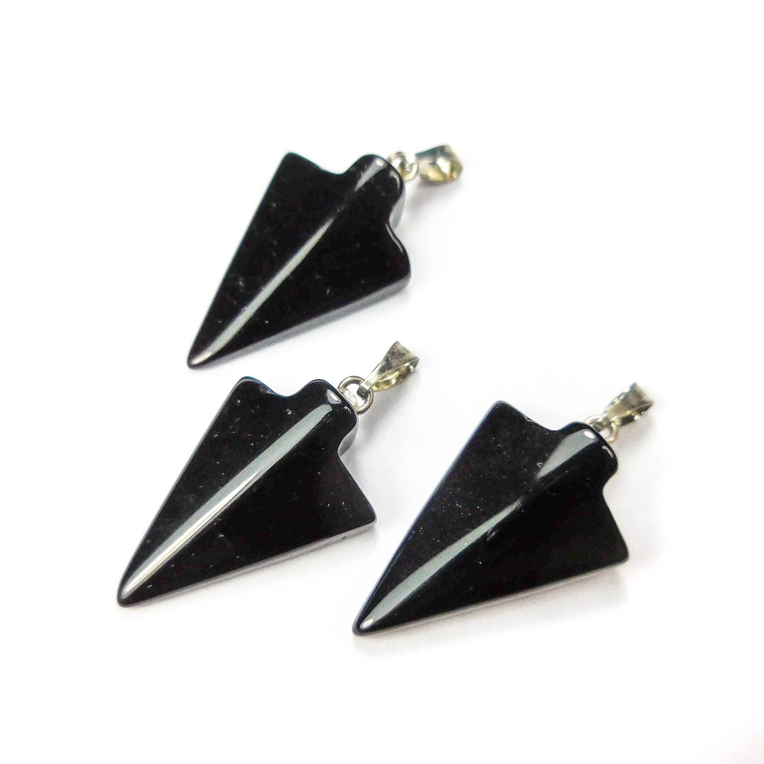 Arrowhead Necklace - Obsidian Carved Gemstone Pendant - Petite Arrow Charm - Silver Earrings (Z12) Healing Crystals and Stones Jewelry