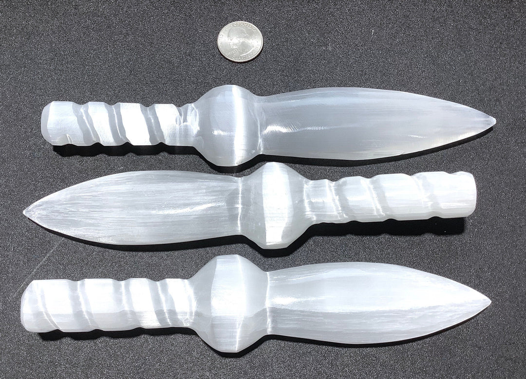 Selenite Sword - Swirl Handle White Crystal Dagger - Polished Carved Gemstone Knife 7 - 8 Inches