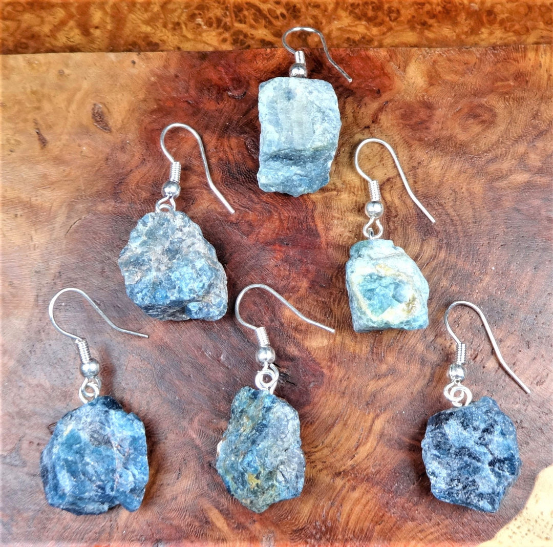 Apatite Earrings - Blue Gemstone Earring Set - Raw Crystal Jewelry - Silver Hooks Healing Crystals Rough Stones