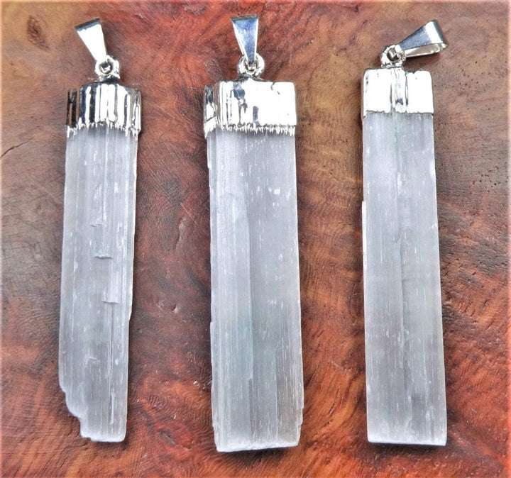Bulk Wholesale Lot (5 Pcs) Selenite Crystal Pendant - Silver