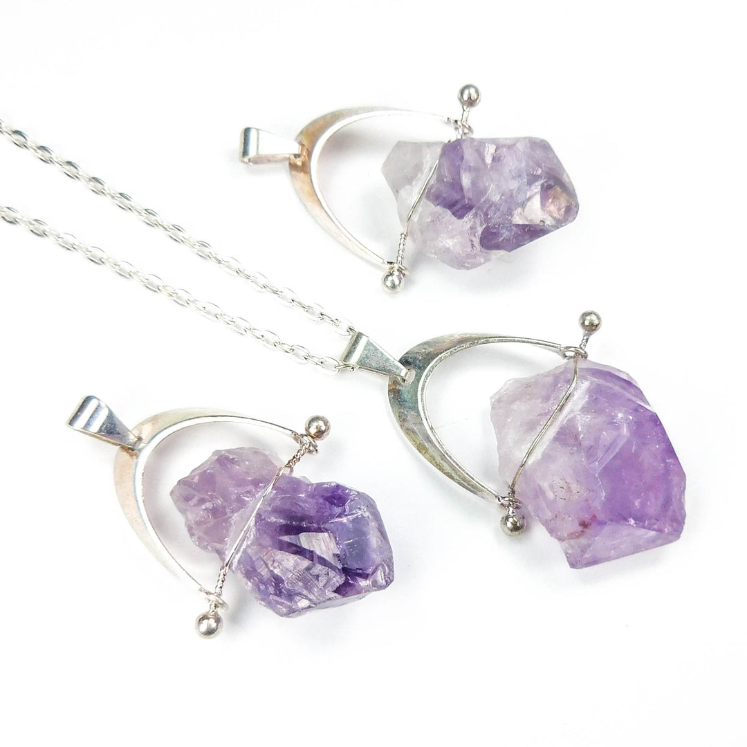 Amethyst Crystal Point Necklace Pendant CR7 Silver Swivel Arch