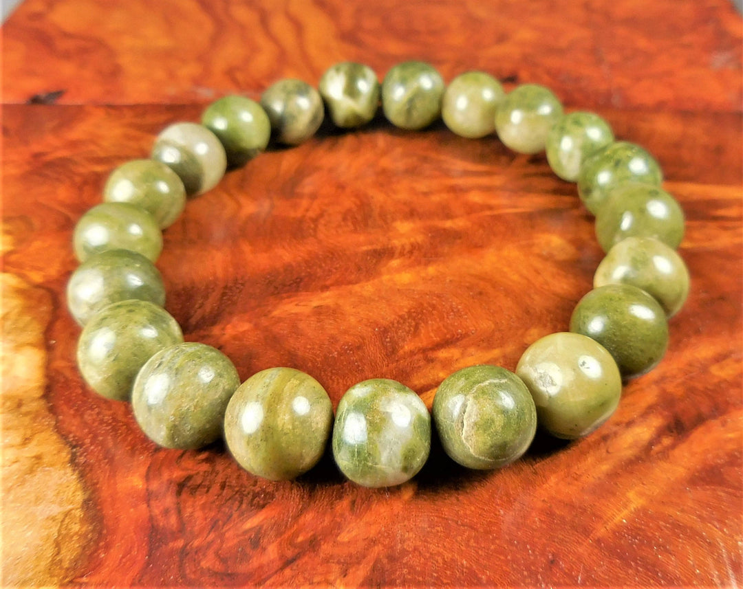Green Jasper Bracelet - Stone Beads - Round Polished Gemstone Jewelry - Natural Stone