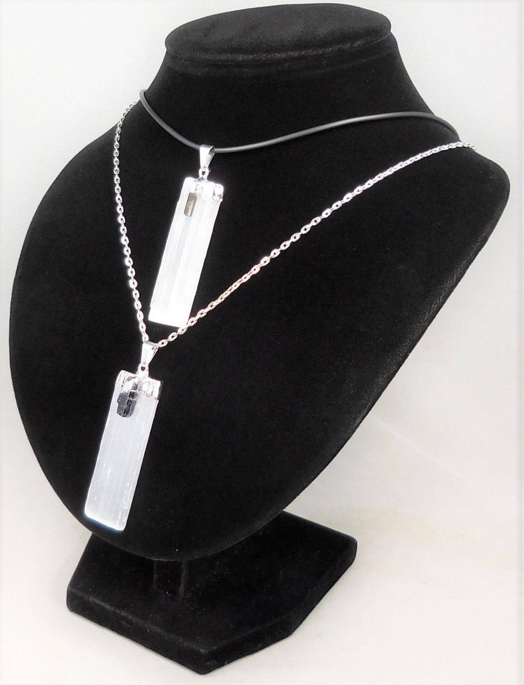 Selenite Tourmaline Necklace Pendant - Silver