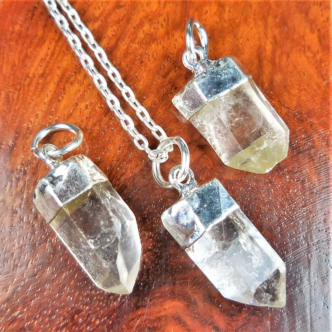 Quartz Necklace - Petite Crystal Point Pendant - Natural Gemstone Clear Stone Silver