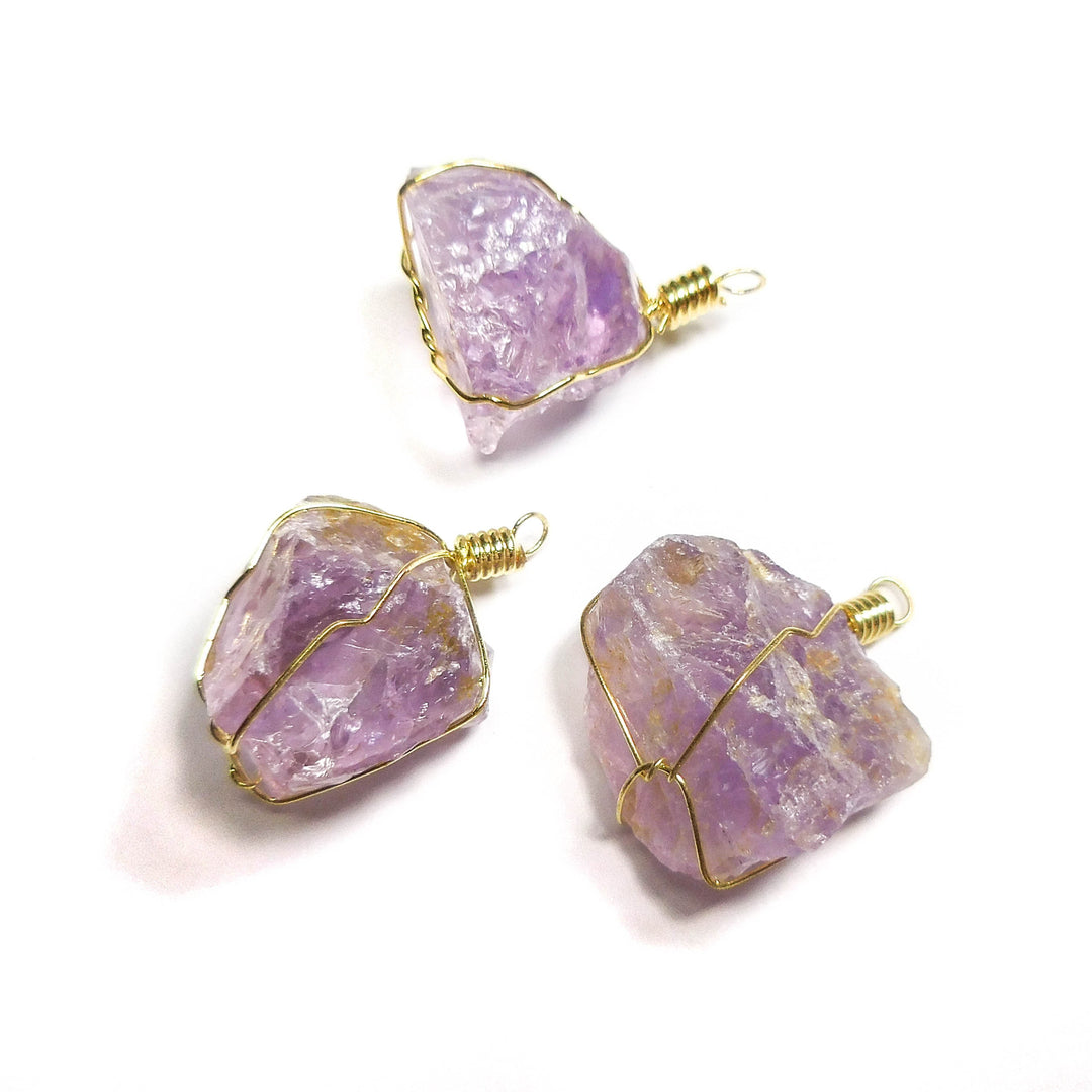 Amethyst Crystal Pendant (Gold Wire Wrapped) Rough Raw Natural Crystals