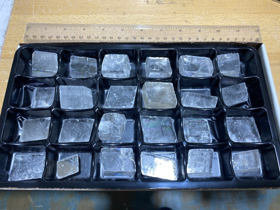 Bulk Wholesale Lot 24 Piece Flat - Optical Calcite - Rough Iceland Spar Raw Stones Black Natural Gemstones Crystals